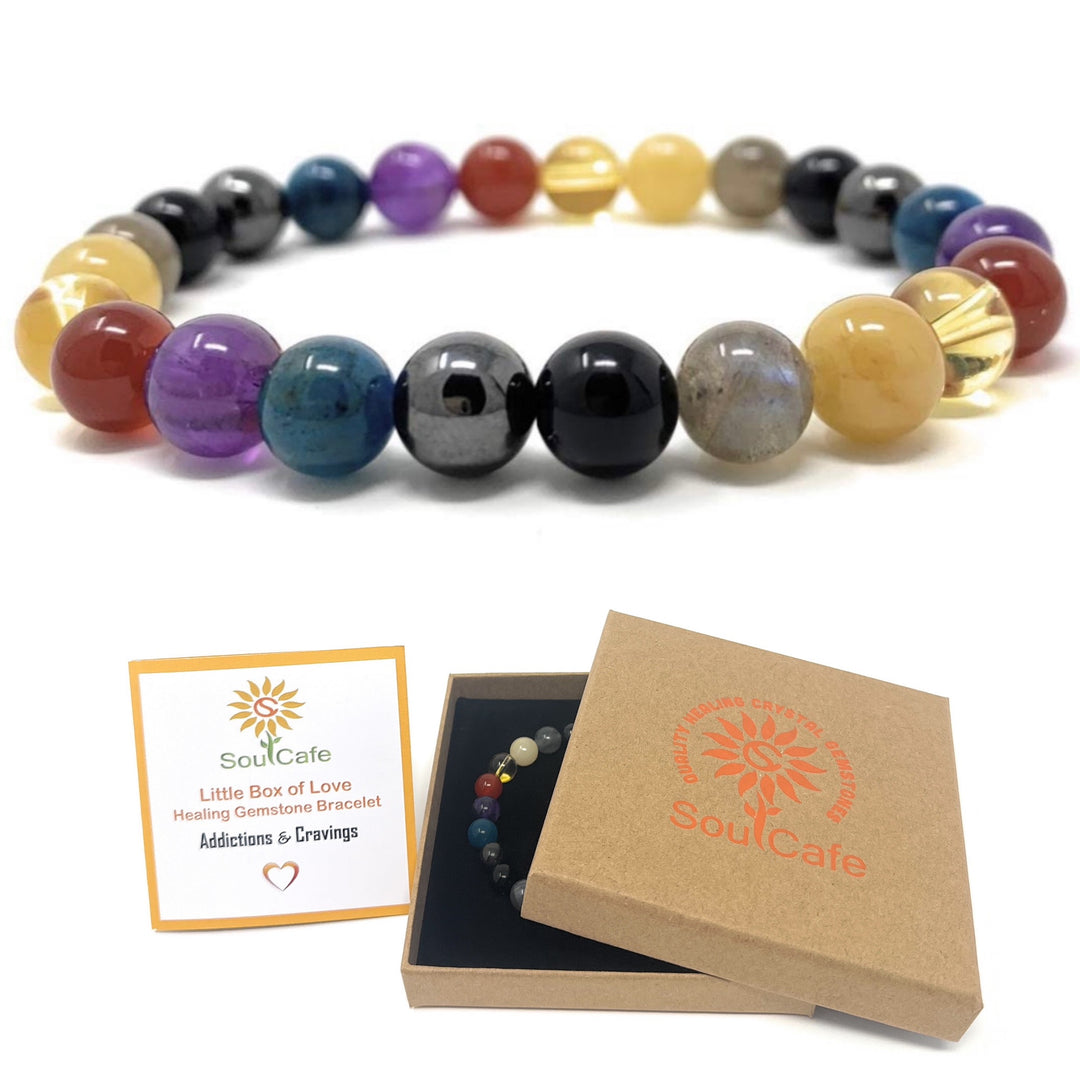 Addiction and Cravings Power Bead Bracelet - Crystal Gemstones - Soul Cafe Gift Box & Tag