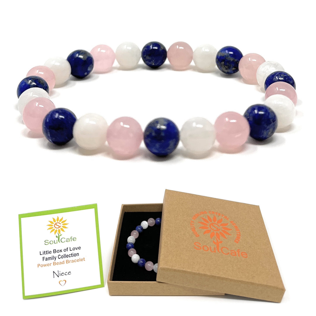 Gift for Niece - Stretch Bead Crystal Gemstone Bracelet - Soul Cafe Gift Box & Tag