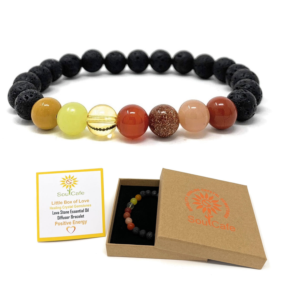 Positive Energy Bracelet - Lava Stone Diffuser Gemstone Bracelet - Joy Bracelet - Essential Oil Power Bead Bracelet - Gift Box & Tag