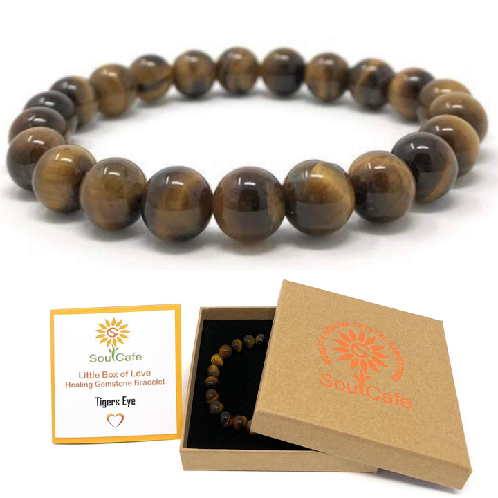 Tigers Eye Power Bead Crystal Bracelet - Healing Crystal Gemstone Bracelet - Soul Cafe Gift Box & Tag
