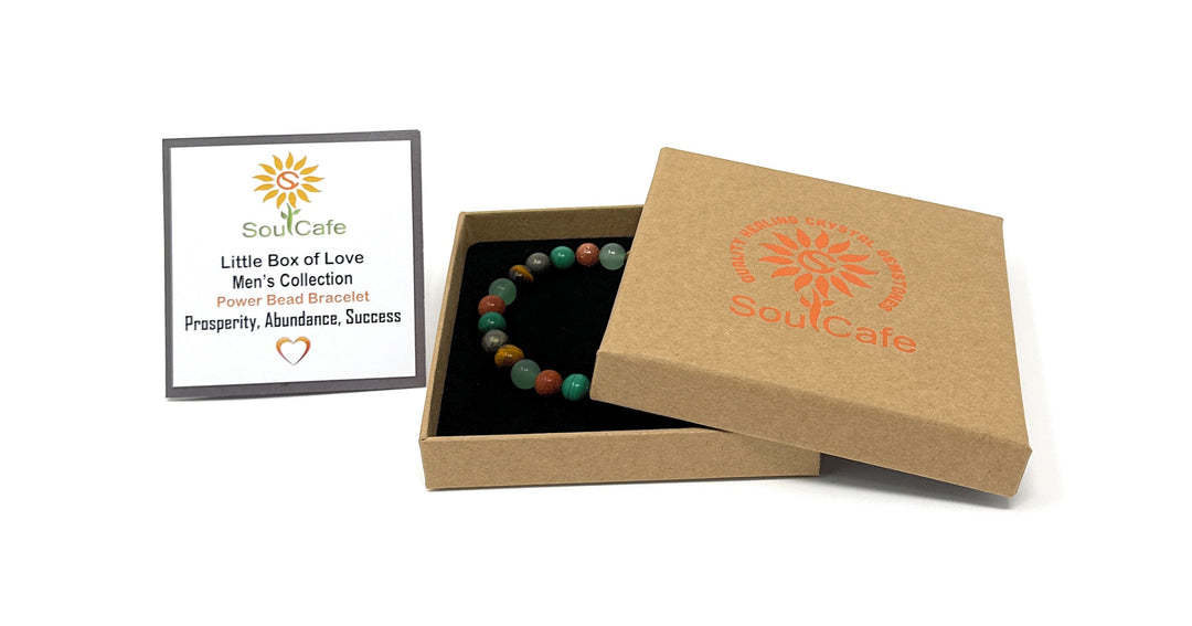 Men's Prosperity Crystal Bead Bracelet - Holistic Support for Manifesting - Soul Cafe Gift Box & Tag