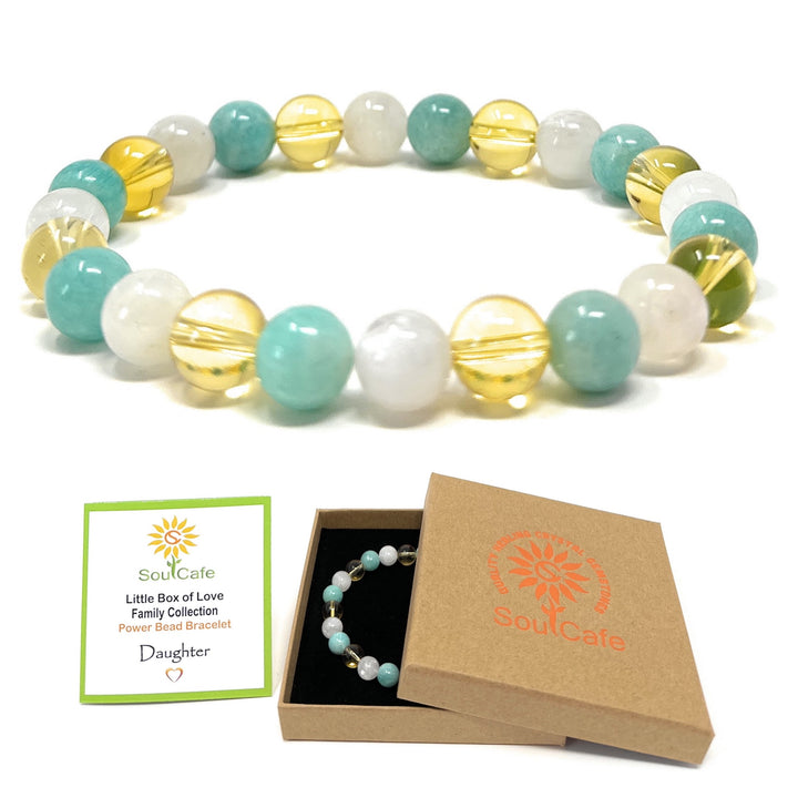 Gift for Daughter Bracelet - Crystal Gemstone Stretch Bead Bracelet - Soul Cafe Gift Box & Tag