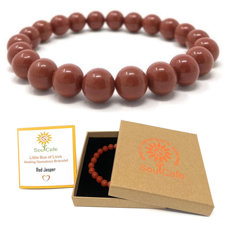 Red Jasper Crystal Gemstone Stretch Bracelet - Soul Cafe Gift Box & Tag