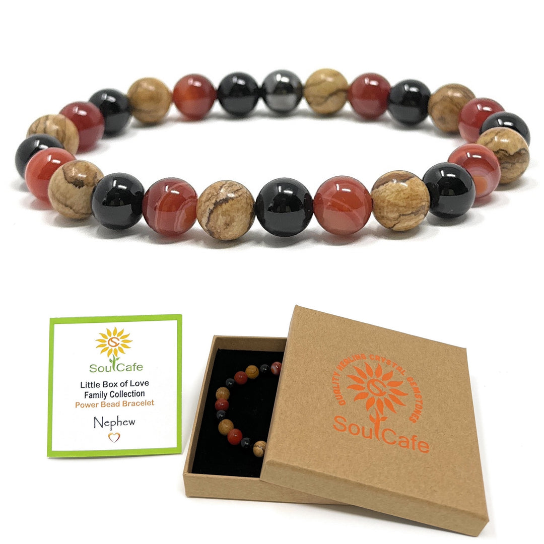 Gift for Nephew - Stretch Bead Crystal Gemstone Bracelet - Soul Cafe Gift Box & Tag