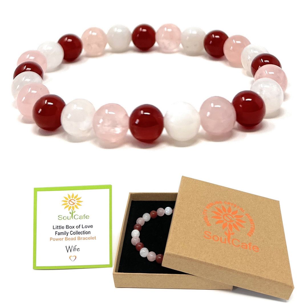 Gift for Wife - Stretch Bead Crystal Gemstone Bracelet - Soul Cafe Gift Box & Tag