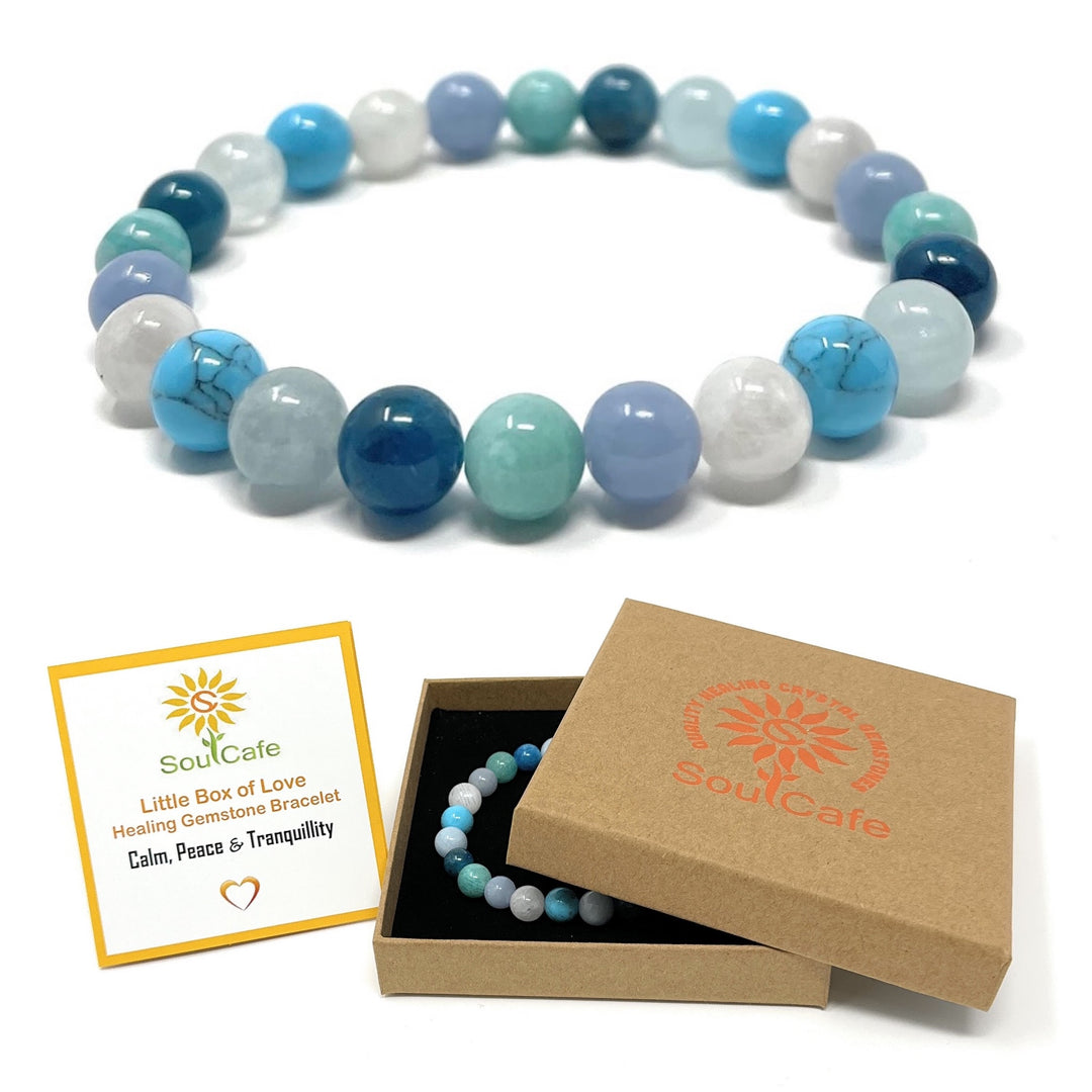 Tranquillity Crystal Gemstone Stretch Bead Bracelet  - SoulCafe Gift Box & Tag