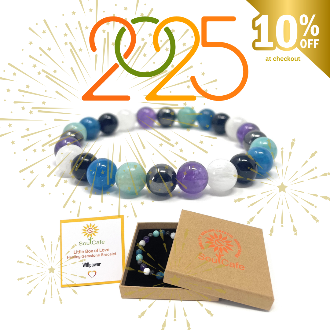 Willpower Crystal Gemstone Bead Bracelet to Holistically Support - Soul Cafe Gift Box and Tag