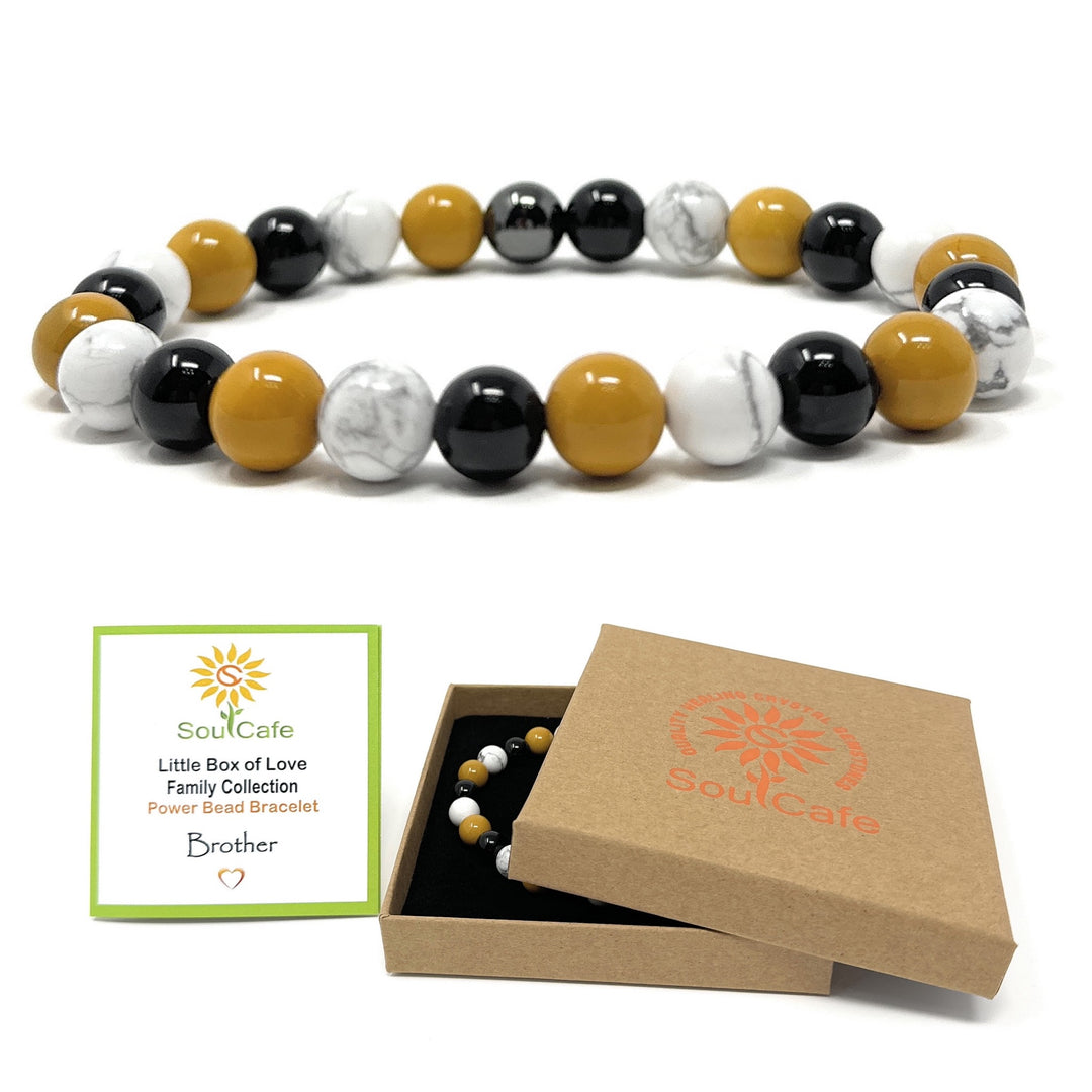 Gift for Brother - Stretch Bead Crystal Gemstone Bracelet - Soul Cafe Gift Box & Tag