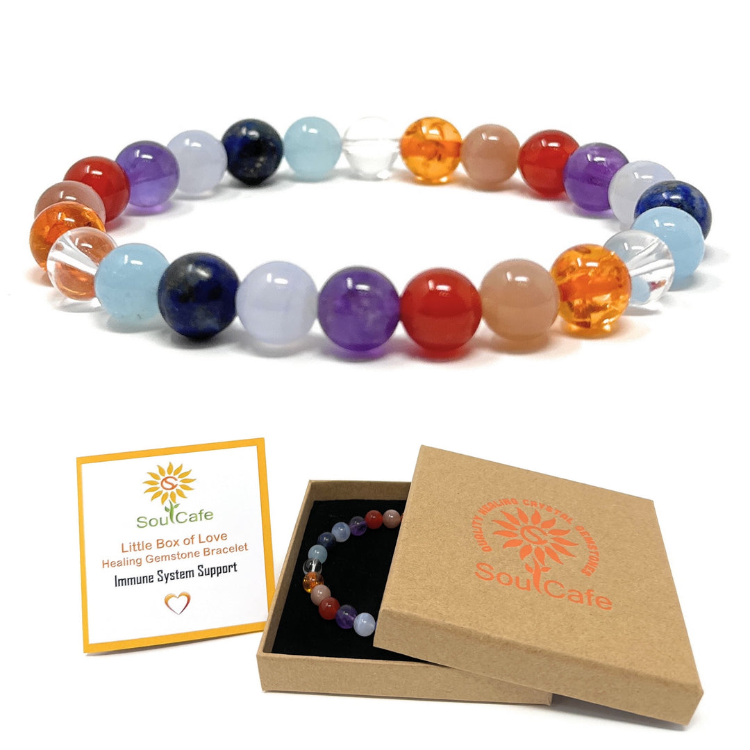 Immune System Crystal Gemstone Bead Bracelet - Soul Cafe Gift Box and Tag