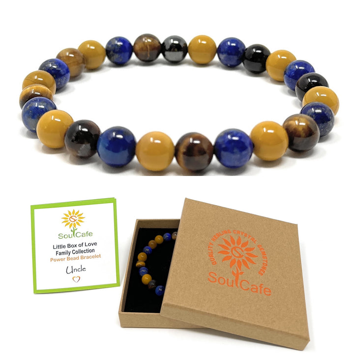 Gift for Uncle - Stretch Bead Crystal Gemstone Bracelet - Soul Cafe Gift Box & Tag