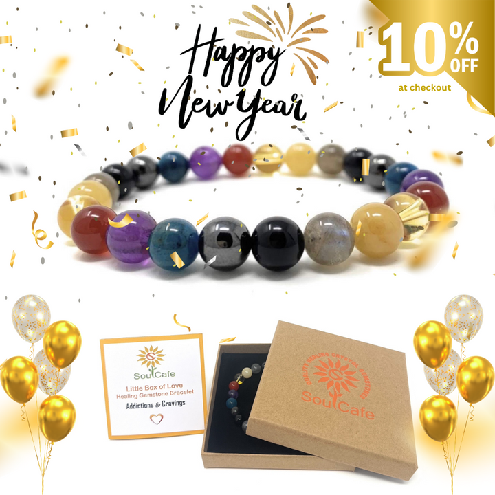 Addiction and Cravings Power Bead Bracelet - Crystal Gemstones - Soul Cafe Gift Box & Tag