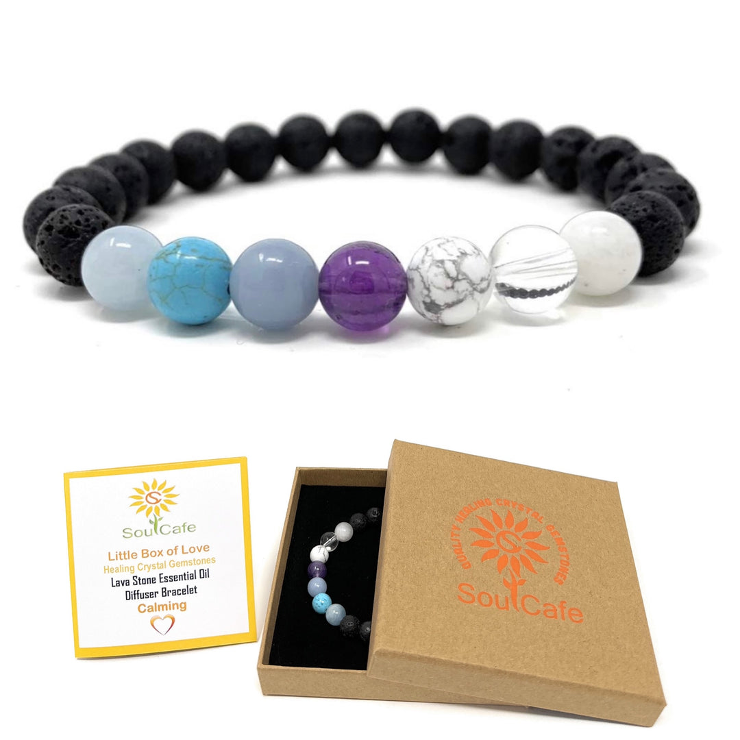 Calm Bracelet - Lava Stone Diffuser Gemstone Bracelet - Essential Oil Bracelet - Power Bracelet - Stress Relief Bracelet - Gift Box & Tag