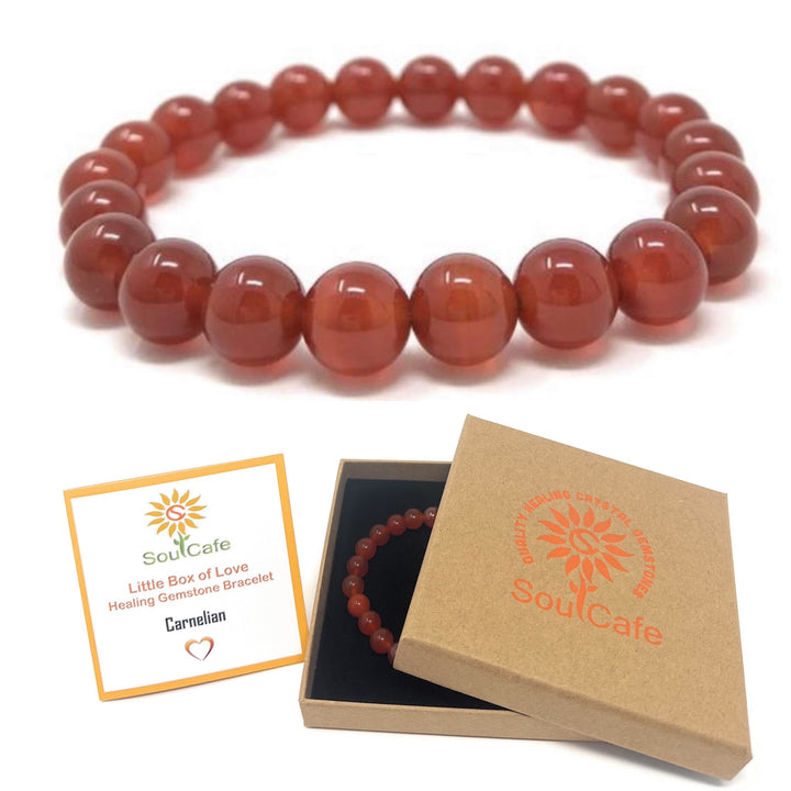 Carnelian Power Bead Crystal Bracelet - Crystal Gemstone Bracelet - Soul Cafe Gift Box & Tag