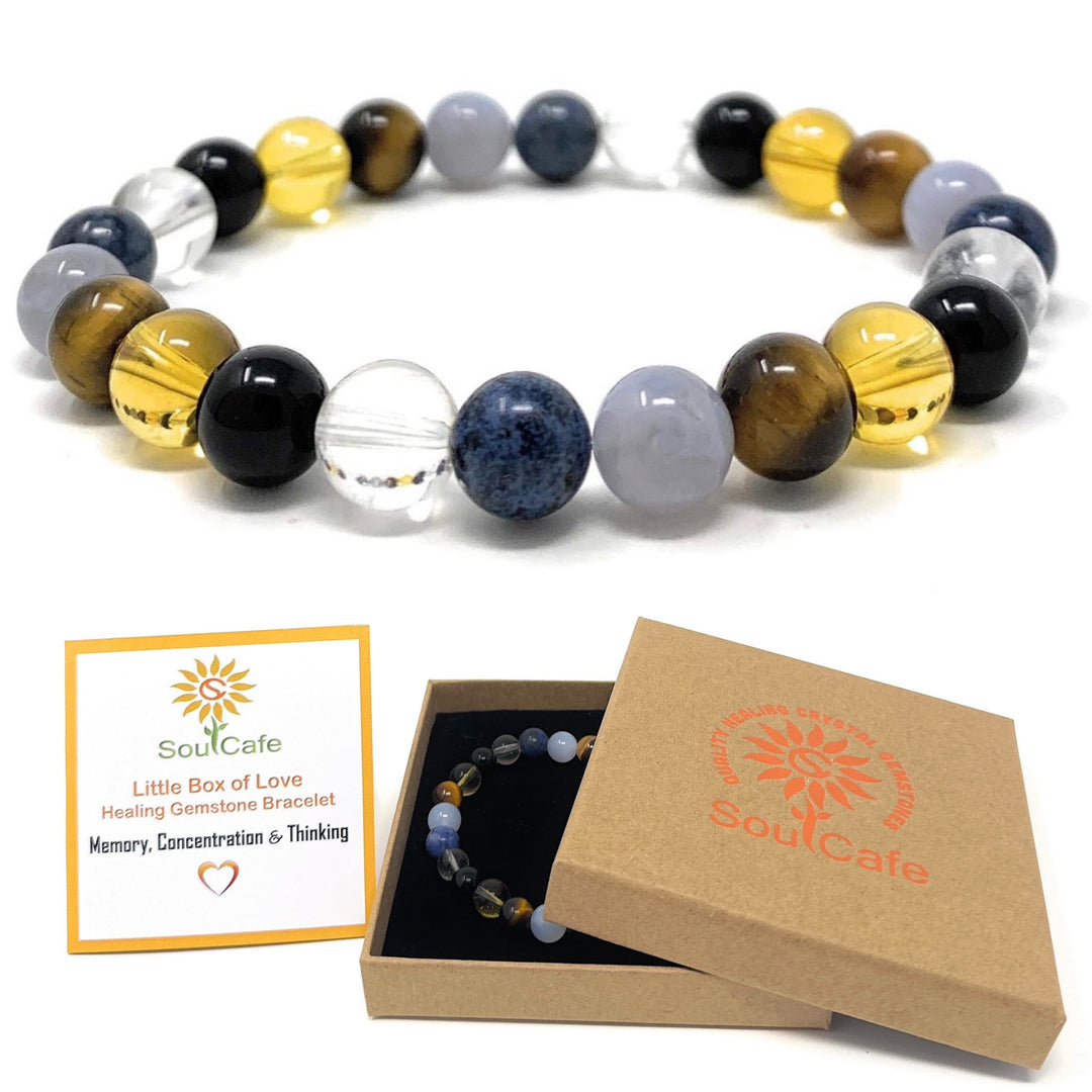 Memory, Concentration & Thinking Crystal Gemstone Stretch Bracelet - Soul Cafe Gift Box and Tag