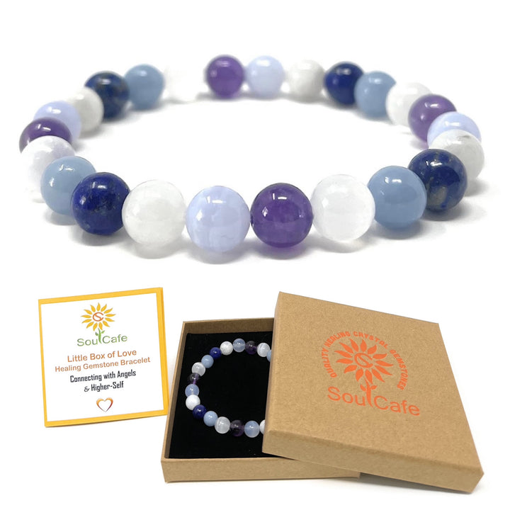 Connecting With Angels Bracelet - Stretch Crystal Gemstone Bracelet - Soul Cafe Gift Box & Tag