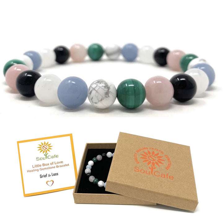 Grief and Loss Crystal Gemstone Stretch Bracelet - Soul Cafe Gift Box and Tag