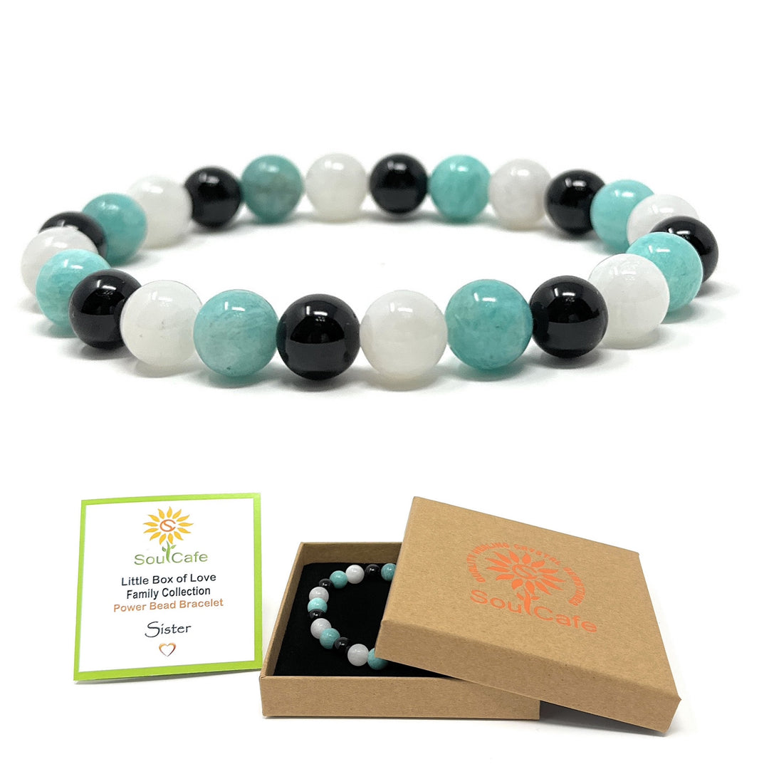 Gift for Sister - Stretch Bead Crystal Gemstone Bracelet - Soul Cafe Gift Box & Tag