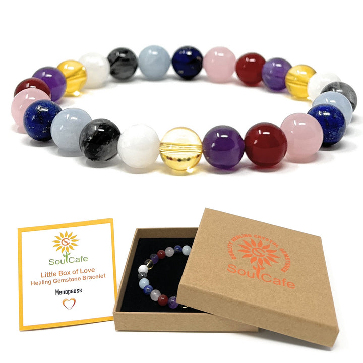 Menopause Crystal Gemstone Bead Bracelet to give Holistic Support - Soul Cafe Gift Box & Tag