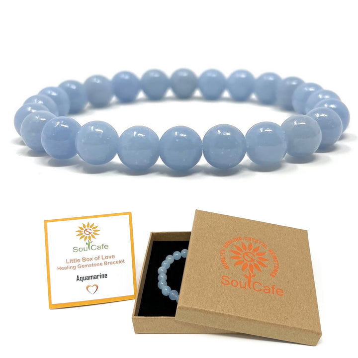 Angelite Power Bead Crystal Bracelet - Genuine Crystal Gemstone Bracelet - Soul Cafe Gift Box & Tag