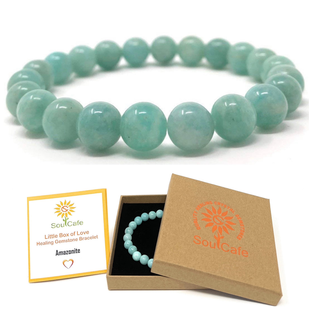 Amazonite Power Bead Crystal Bracelet - Genuine Crystal Gemstone Bracelet - Soul Cafe Gift Box & Tag