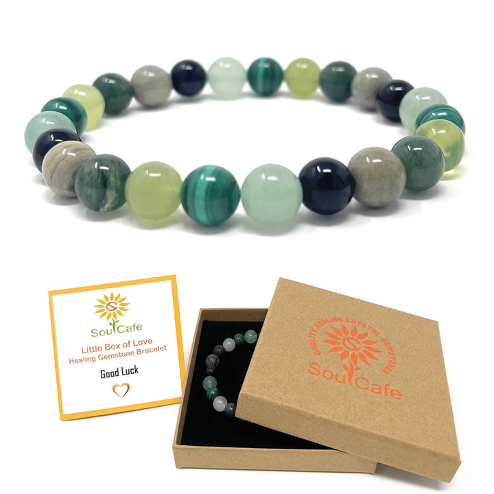 Good Luck Crystal Gemstone Stretch Bead Bracelet - Soul Cafe Gift Box and Tag