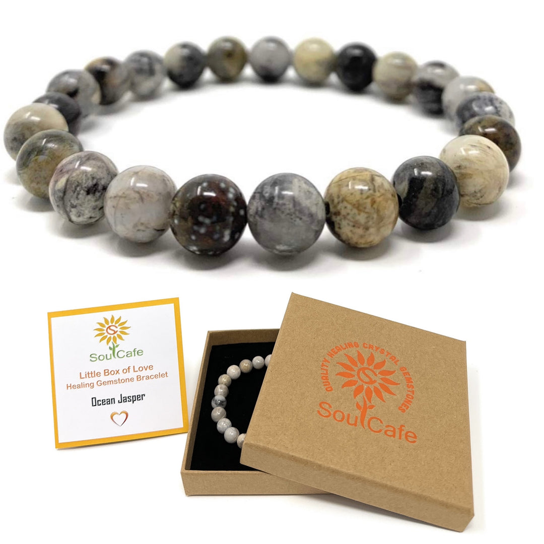 Ocean Jasper Power Bead Crystal Bracelet - Crystal Gemstone Bracelet - Gift Box & Tag