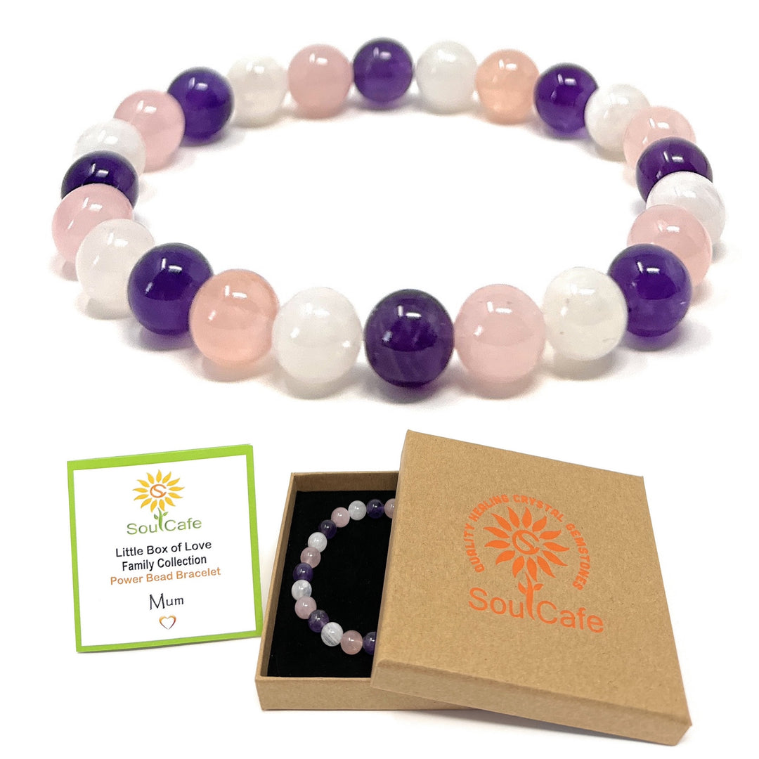 Gift for Mum - Stretch Bead Crystal Gemstone Bracelet - Soul Cafe Gift Box & Tag - Mothers Day Gift