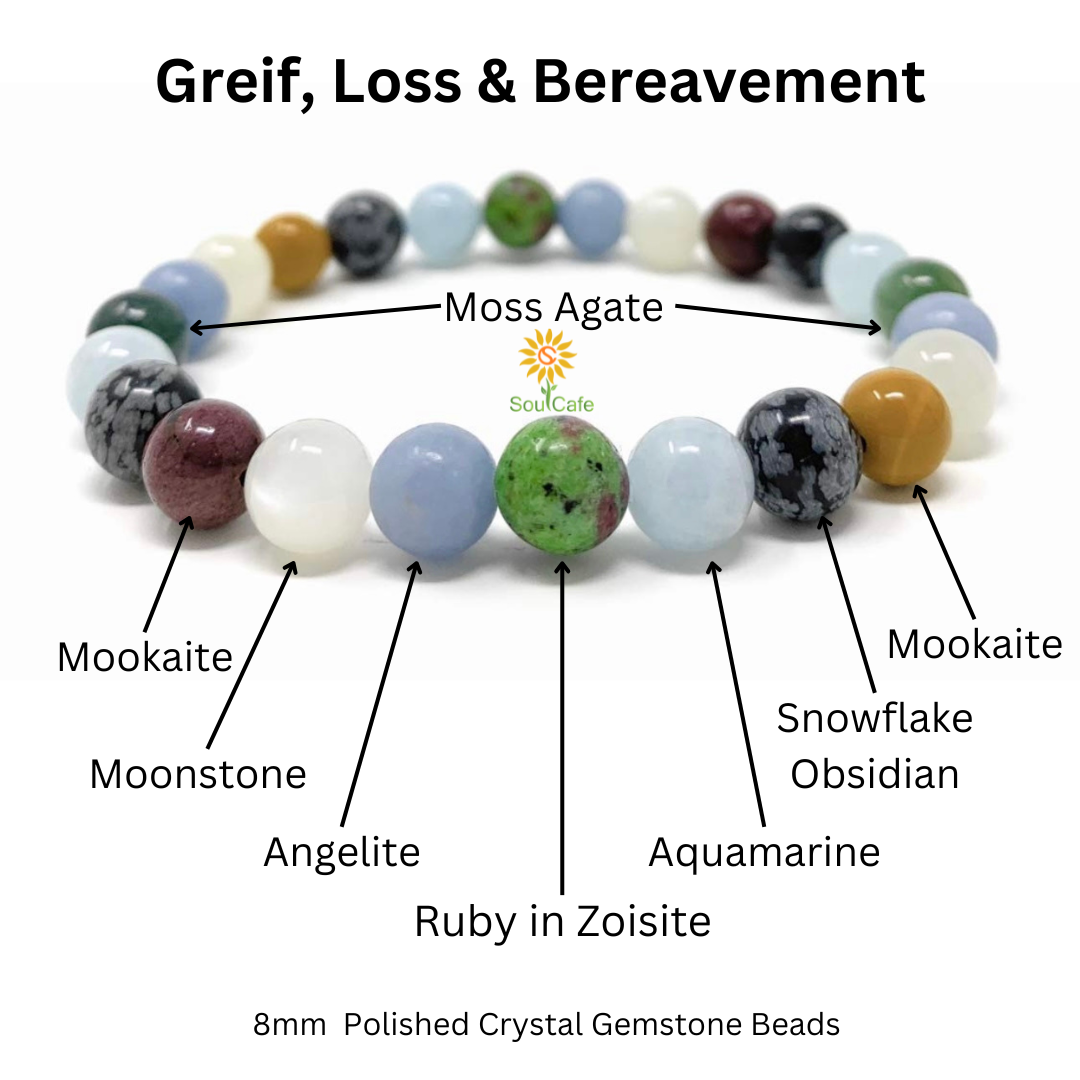 Grief Crystal Gemstone Bracelet  - Crystals for Loss and Bereavement - Soul Cafe Gift Box and Tag