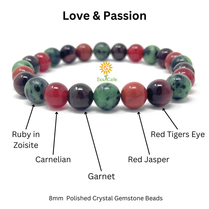 Love & Passion Crystal Gemstone Stretch Bracelet - Soul Cafe Gift Box and Information Tag