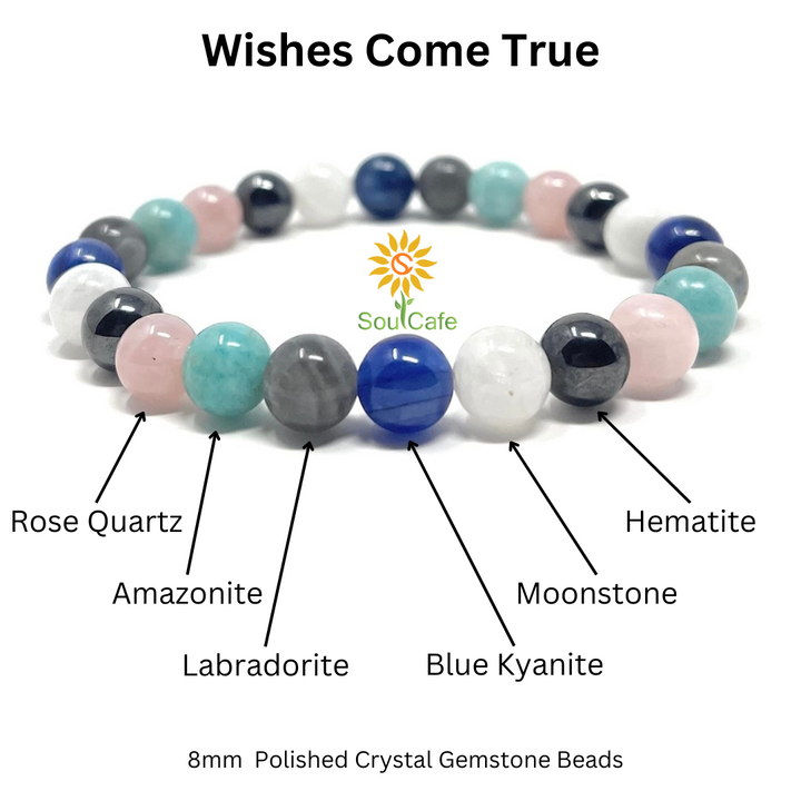 Wishes Come True Power Bead Bracelet - Stretch Healing Gemstone Bracelet - Crystal Bead Bracelet - Soul Cafe Gift Box & Tag