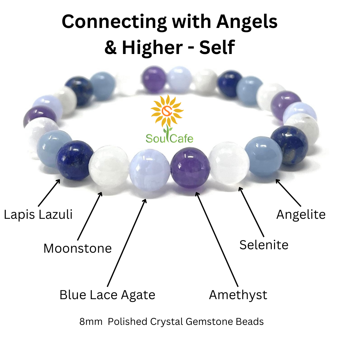 Connecting With Angels Bracelet - Stretch Crystal Gemstone Bracelet - Soul Cafe Gift Box & Tag