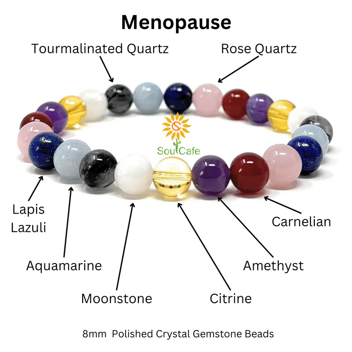 Menopause Crystal Gemstone Bead Bracelet to give Holistic Support - Soul Cafe Gift Box & Tag