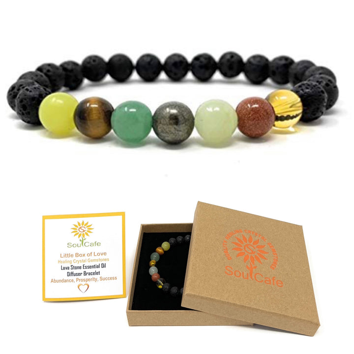 Abundance Bracelet - Lava Stone Diffuser Gemstone Bracelet  - Essential Oil Manifesting Bracelet - Gift Box & Tag