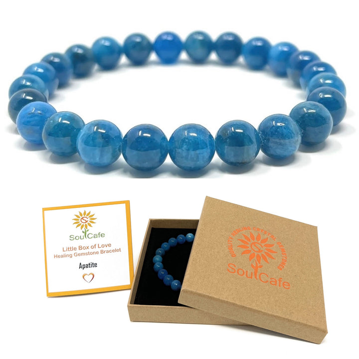 Apatite Power Bead Crystal Bracelet - Genuine Crystal Gemstone Bracelet - Soul Cafe Gift Box & Tag