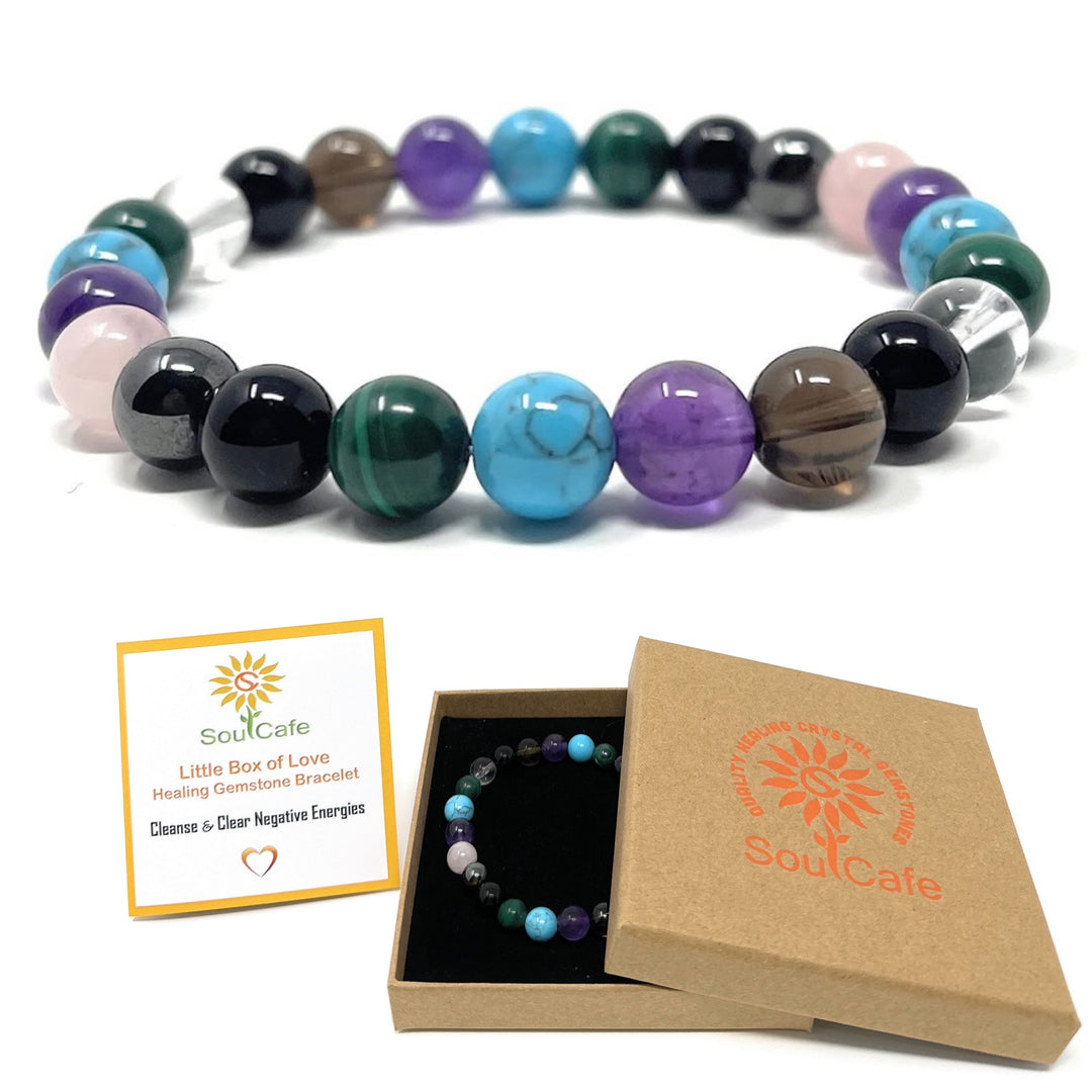 Cleanse & Clear Negative Energy Crystal Bracelet - Healing Power Bead Bracelet - Box and Tag