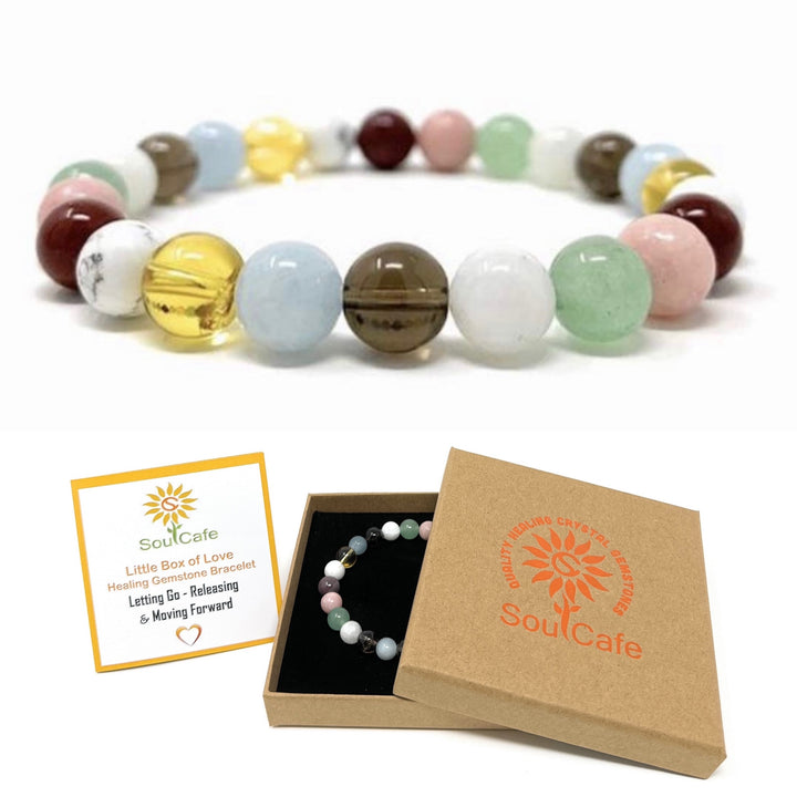 Crystal Gemstone Stretch Bead Bracelet  - Crystals for Letting go of Past - Soul Cafe Gift Box & Tag