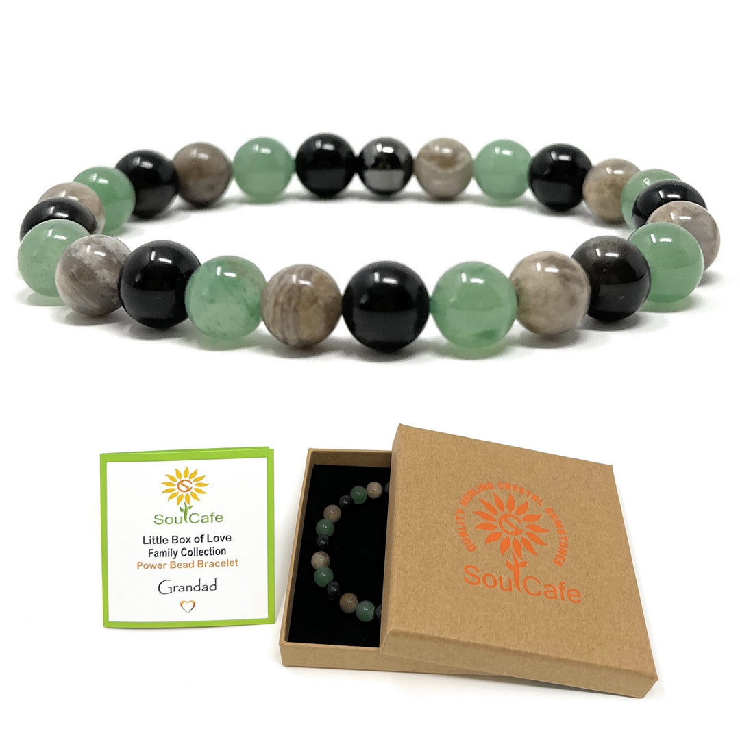 Gift for Grandad - Stretch Bead Crystal Gemstone Bracelet - Soul Cafe Gift Box & Tag