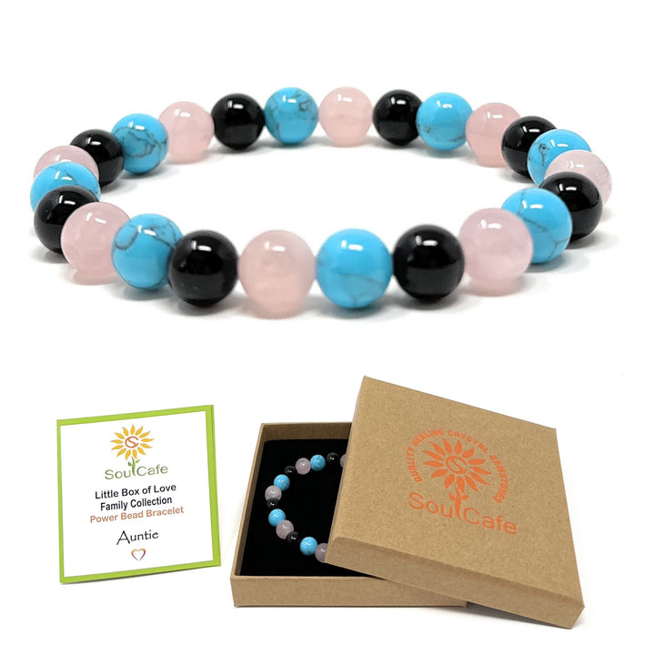 Gift for Aunty - Auntie - Stretch Bead Crystal Gemstone Bracelet - Soul Cafe Gift Box & Tag