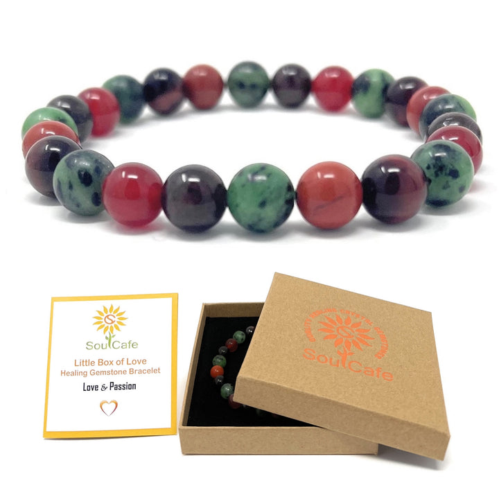 Love & Passion Crystal Gemstone Stretch Bracelet - Soul Cafe Gift Box and Information Tag
