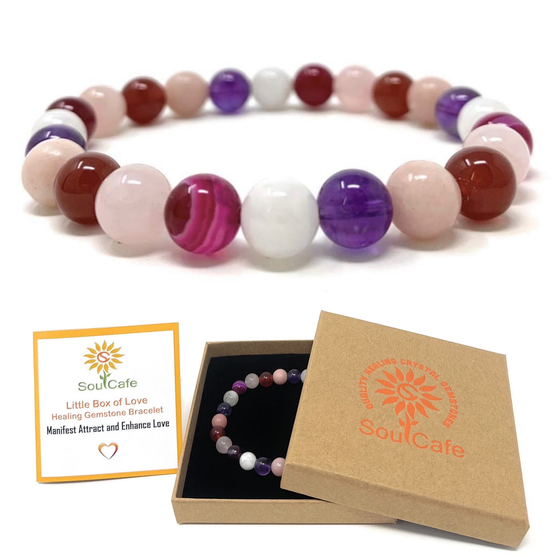 Love Manifesting Crystal Gemstone Stretch Bead Bracelet  -  Soul Cafe Gift Box & Tag