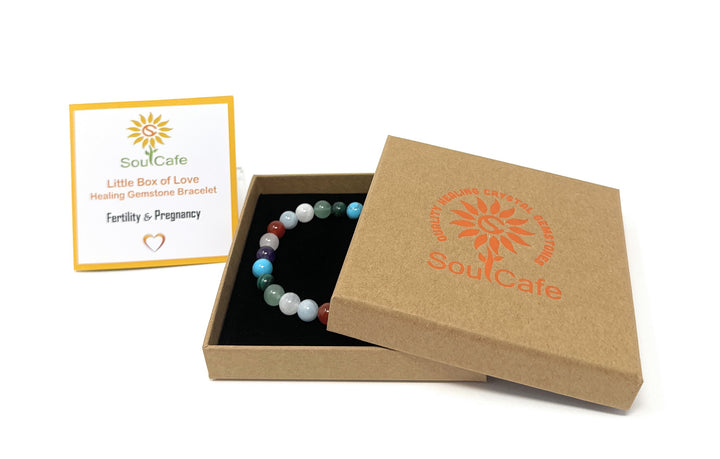 Fertility & Pregnancy Crystal Gemstone Stretch Bead Bracelet - Soul Cafe Gift Box and Tag