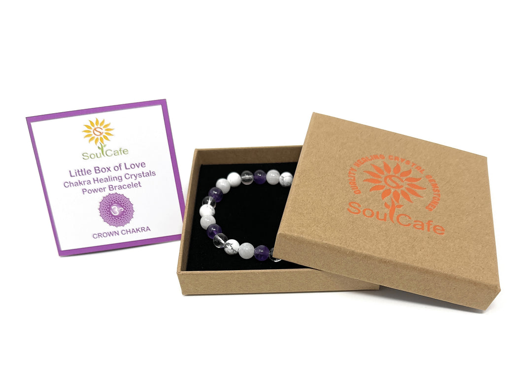 Crown Chakra Bracelet - Power Bead Bracelet - Healing Crystal Gemstones – SoulCafe Gift Box & Tag