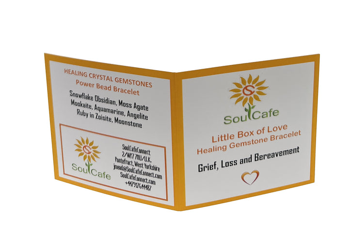 Grief Crystal Gemstone Bracelet  - Crystals for Loss and Bereavement - Soul Cafe Gift Box and Tag