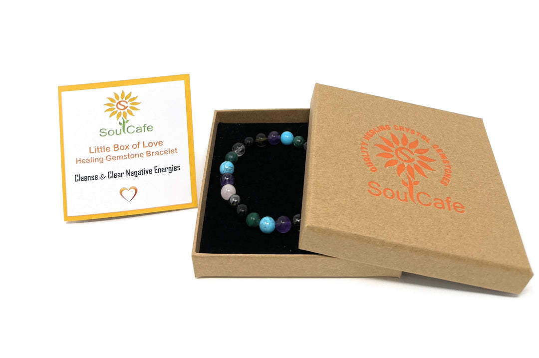 Cleanse & Clear Negative Energy Crystal Bracelet - Healing Power Bead Bracelet - Box and Tag