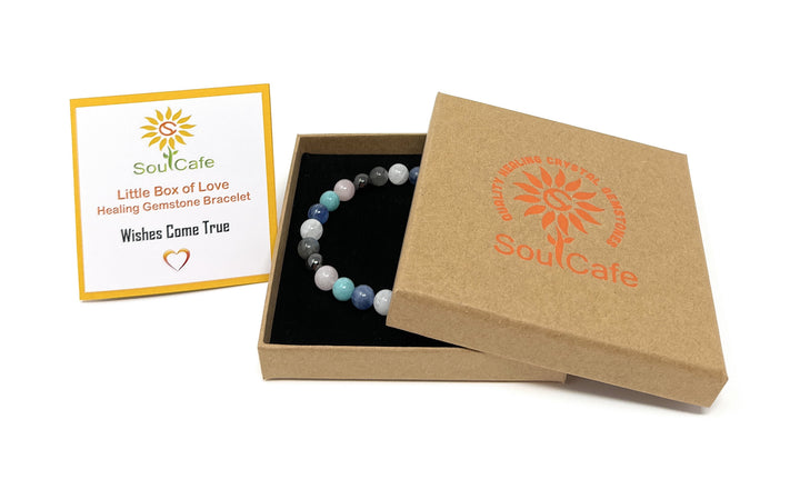 Wishes Come True Power Bead Bracelet - Stretch Healing Gemstone Bracelet - Crystal Bead Bracelet - Soul Cafe Gift Box & Tag