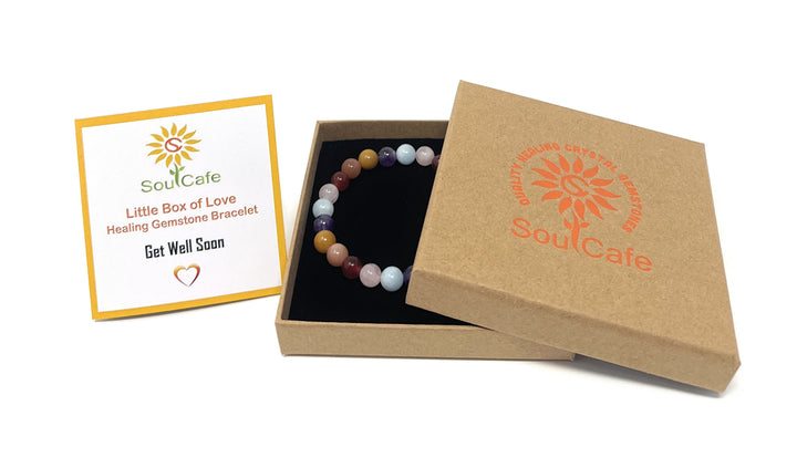 Get Well Soon Crystal Gemstone Stretch Bead Bracelet - Soul Cafe Gift Box & Tag