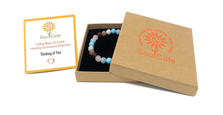 Thinking of You Bracelet - Missing You Gift - Crystal Gemstone Stretch Bead Bracelet - Soul Cafe Gift Box & Tag