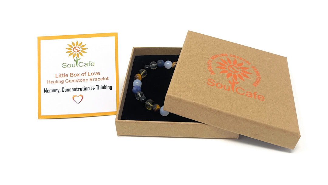 Memory, Concentration & Thinking Crystal Gemstone Stretch Bracelet - Soul Cafe Gift Box and Tag