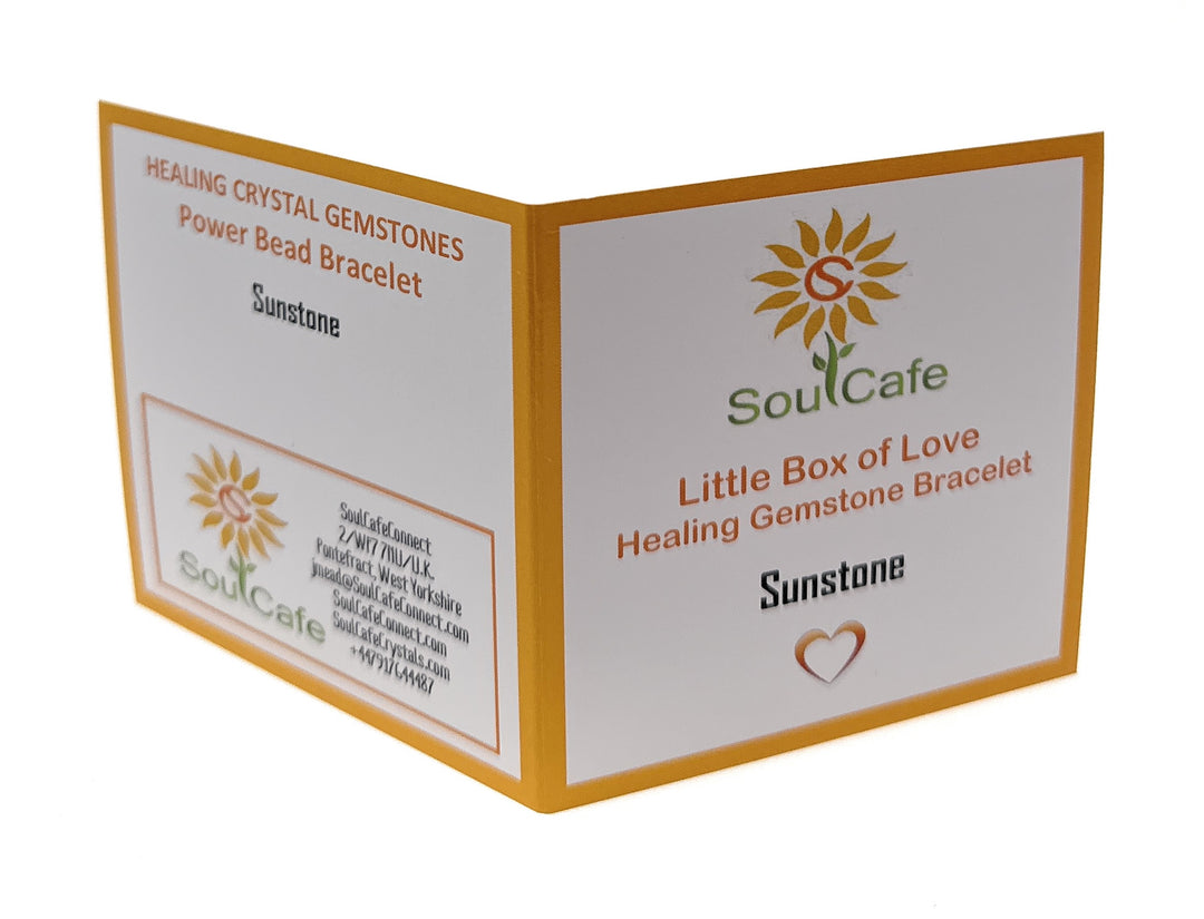 Sunstone Crystal Gemstone Stretch Bead Bracelet - Soul Cafe Gift Box & Tag