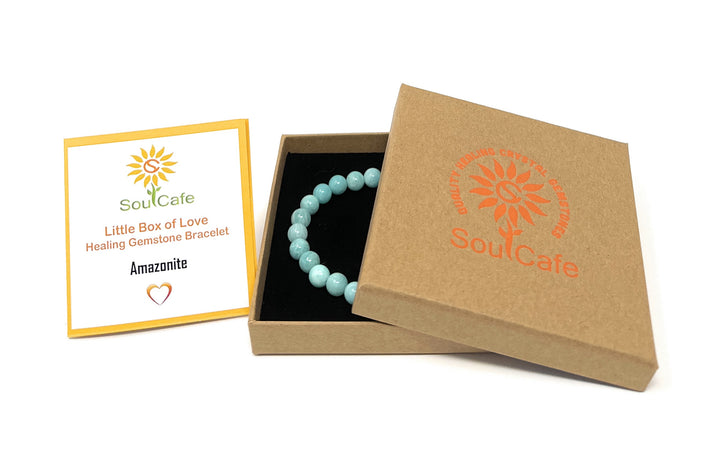 Amazonite Power Bead Crystal Bracelet - Genuine Crystal Gemstone Bracelet - Soul Cafe Gift Box & Tag